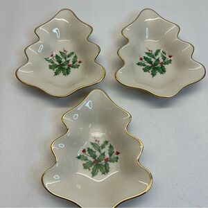 LENOX HOLIDAY - Small Christmas Tree Shaped Dish - Trinket / Candy Dish - Lot-3-